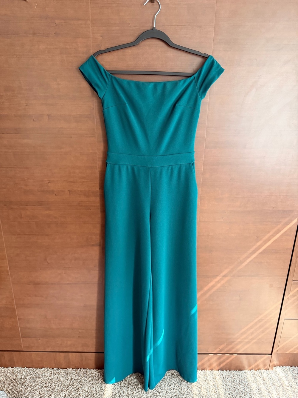 Express Teal Off the Shoulder Wide-Leg Jumpsuit